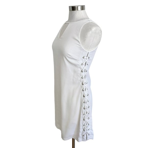 Cato SMALL Riviera White Side Lace Up Keyhole Neck Knee Length Sorority Dress - Picture 5 of 11